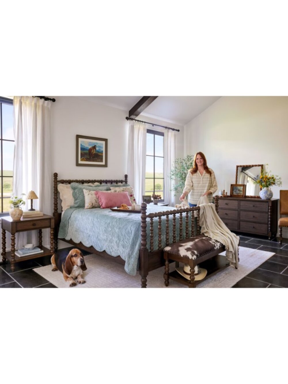 The Pioneer Woman Home Blue Dust Cottage Eloise Floral 100% Poly Velvet Quilt - Picture 7 of 9